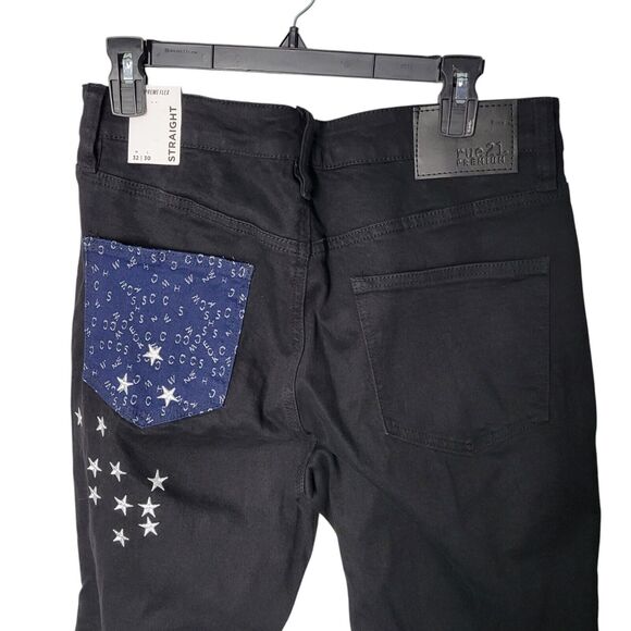 Rue21 Supreme Flex Mens Size 32x30 Black Patchwork Straight Leg Jeans - Picture 6 of 12